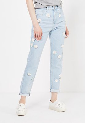 LOST INK  MOM JEAN WITH METALLIC & PU FLORAL